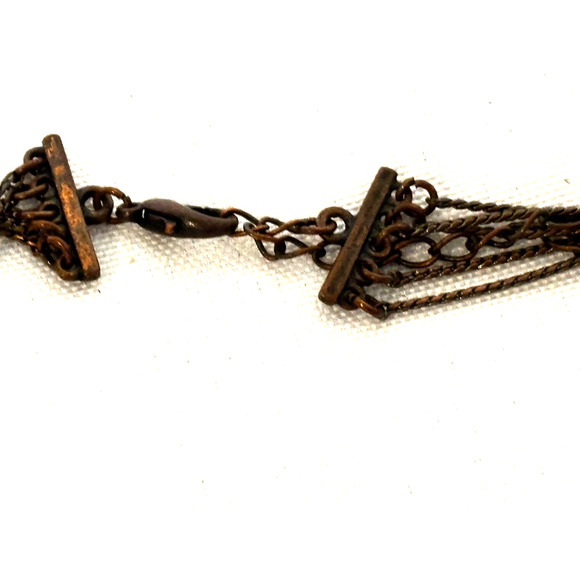 Vintage multi strand copper & Green earthy beads boho Chunky statement Necklace - Picture 4 of 8